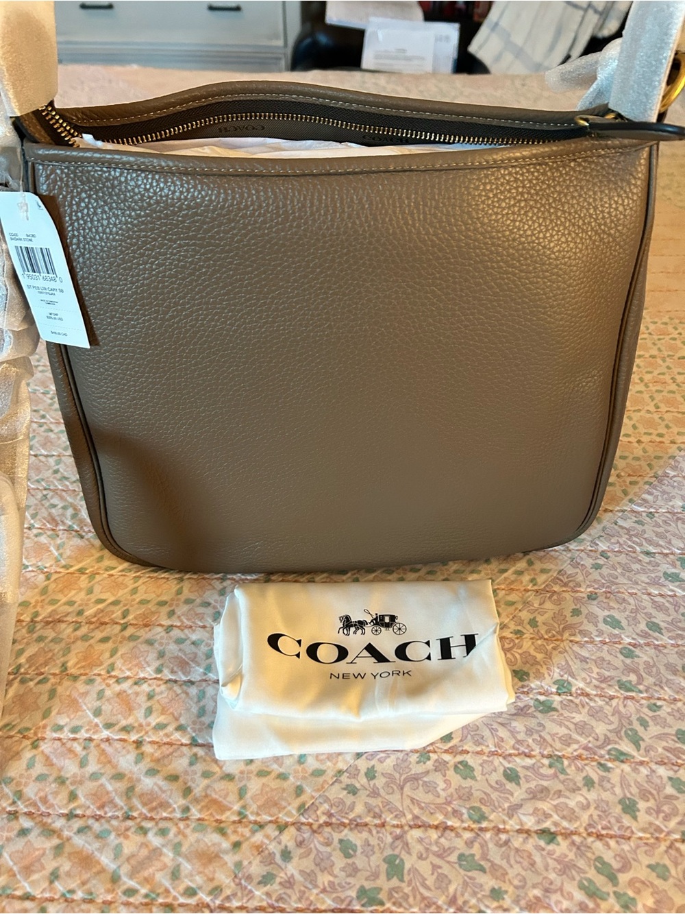 Coach Cary Soft Pebbled Leather Shoulder Bag in Dark Stone NWT, retails $395